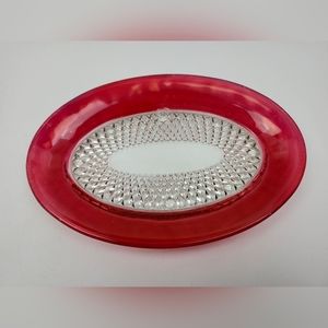 Vintage Indiana Glass Diamond Point Ruby Red 9 inch tray /dish